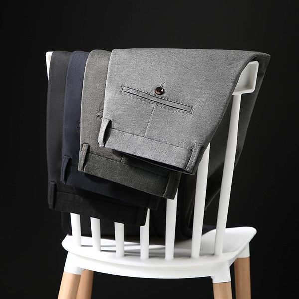 

men's pants spring 2021 men business straight stretch casual male classic gray black blue work trousers brand clothes
