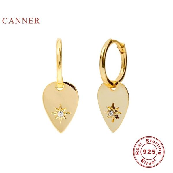 

hoop & huggie canner earrings for women 925 sterling silver pendientes smooth sector star hoops zircon korean fine jewelry joyero, Golden;silver