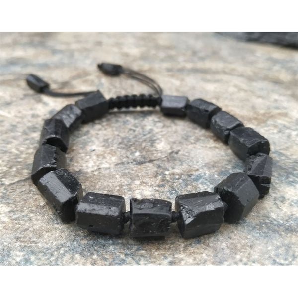 

natural rough black tourmaline stone adjustable bracelet m0059 y200730