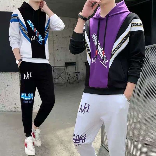 

hooded sweater new spring and autumn youth two piece men's leisure sports suit, Gray