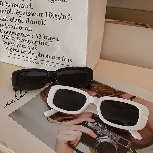 

female ins rectangle fashion person ulzzang net red hip-hop sunglasses trampoline glasses, White;black