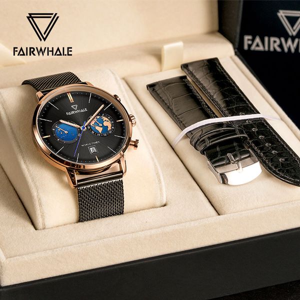 

fairwhale watch mens new leather belt waterproof quartz watch student fashion trendy mens watch non-mechanical, Slivery;brown