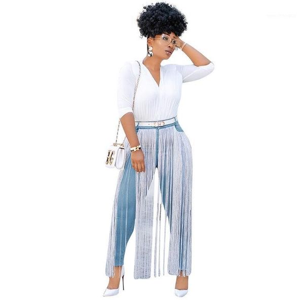 

women's jeans 2021 tassel spliced tide women high waist sashes denim pencil pants street fashion sb7271, Blue