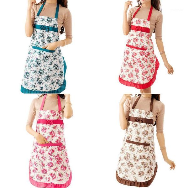 

women's apron flower waterproof oil proof kitchen bib apron cook bakery restaurant1