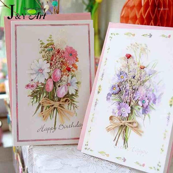 

greeting cards wholesale- 5 pcs hand made dried flowers card blank with envelope invitation valentines anniversary wedding love bithday part