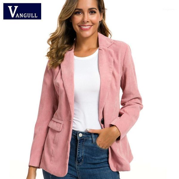 

vangull corduroy women blazers 2020 autumn new office ladies female jackets with pockets suits notched collar liner outerwear1, White;black