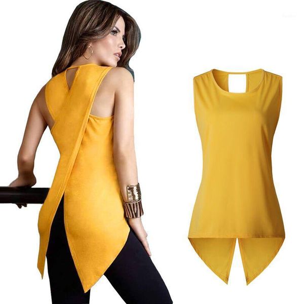 

lossky 2017 summer new fashion t shirt women back cross lady sleeveless o-neck slim dovetail t-shirt plus size long 1, White