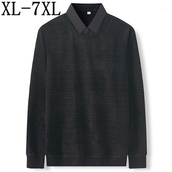 

7xl 6xl 5xl shirt collar fake two pieces sweater men 2020 fall winter new business loose pullover sweaters soft warm pull homme1, White;black
