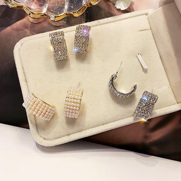 

2020 корейский горячий модный ювелирные изделия, полные серьги из хрустальных и маленьких золотых металлических серьги для женщин подарок, Golden;silver