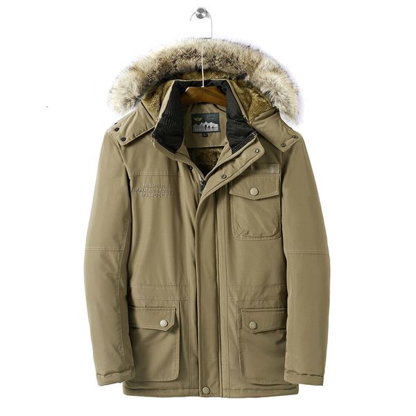 

winter hooded faux fur collar thick cotton men's pocket mens parka jacket long coat, Black