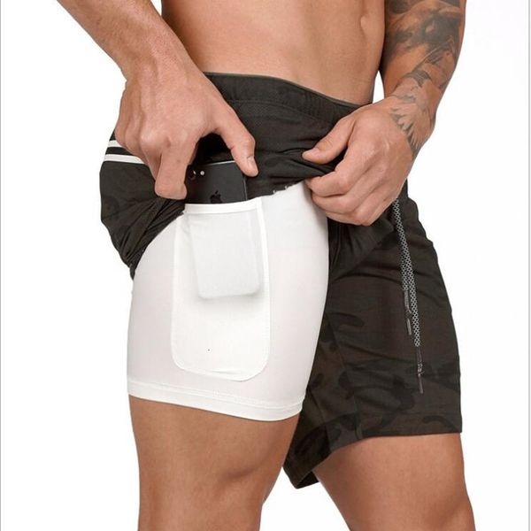 

mesh double layer quick drying breathable men's shorts sports training running outdoor straight tube short, White;black