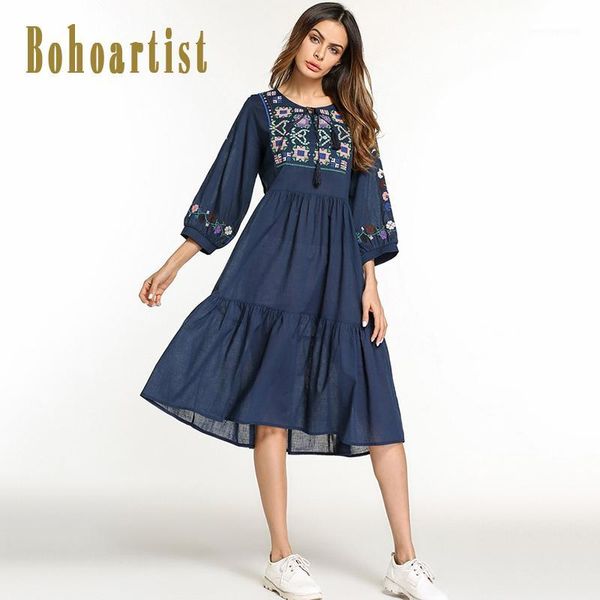 

vintage 70s women mexican dress ethnic embroidered hippie bohemian o-neck lace-up indie folk ladie gypsy boho dress1, White;black