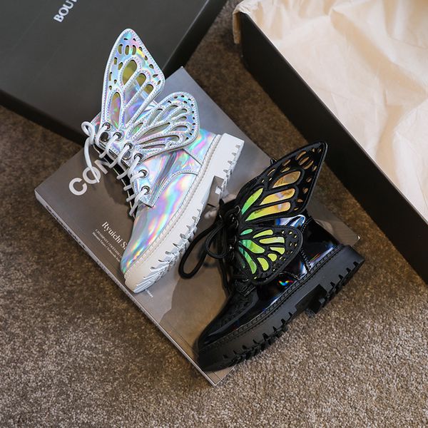 

girls martin boots 2020 autumn winter british style children boots kids fashion shoes performance dance wings shoet boots, Black;grey