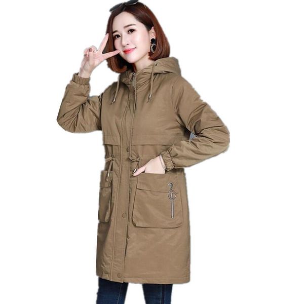 

windbreaker jacket female middle long autumn 2020 new korean loose large size hooded long sleeve coat winter coat parker as1158, Tan;black