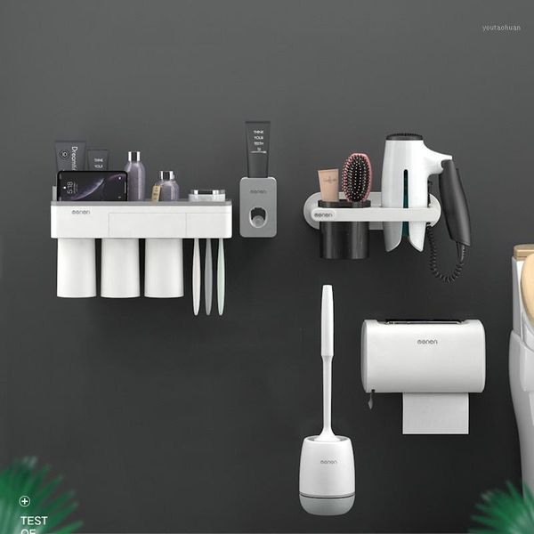 Set di accessori per il bagno Porta spazzolino multifunzione Scopino per WC Scatola per fazzoletti Dispenser per dentifricio Asciugacapelli per accessori da bagno Se