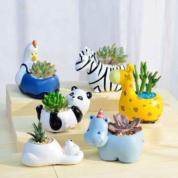 1 PC resina animale pianta grassa vaso decorativo desktop vaso di fiori mini bonsai fioriera giardino di casa decorazione orso zebra giraffa Y200709