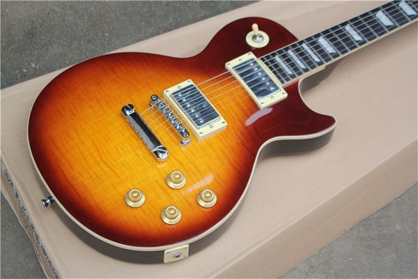 

electric guitar, one piece of body & neck, frets binding, tune-o-matic bridge, dark sunburst guitar guitars guitarra