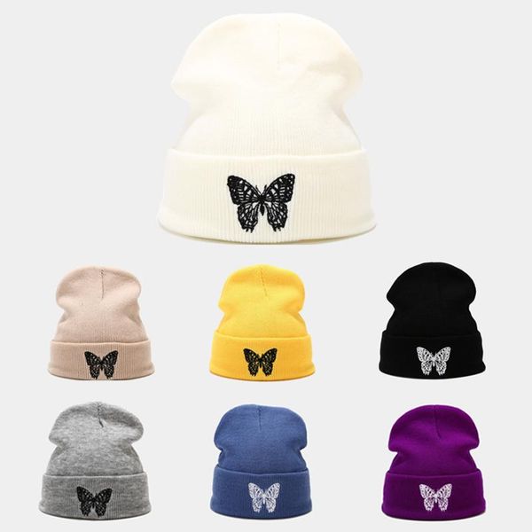 

beanie/skull caps butterfly embroidery wool hat for women trend hip-hop curled knitted winter autumn outdoor windproof cold beanie 2021, Blue;gray