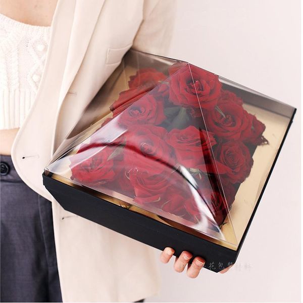 

transparent square diamond box qixi festival valentine's day flower box rose bouquet gift waterproof1