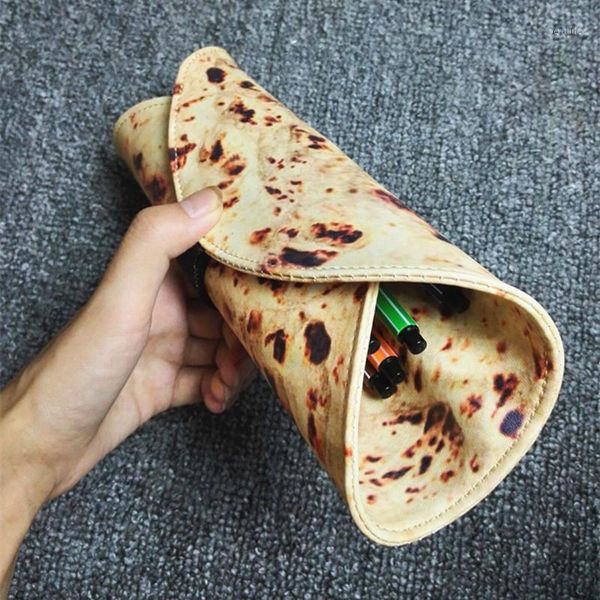 

storage bags 1pc novel funny cosmetic makeup brushes imitation pancake pizza stationery rolled collection bag creative foldable bags1