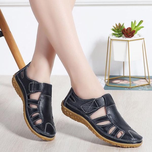 

buckle sandals summer comfortable casual non-slip roman solid color women's sandals beach soft female loafers dropshipping1, Black