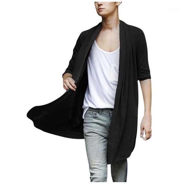 

syb 2016 new men shawl collar high-low hem long cardigan black1, Tan;black