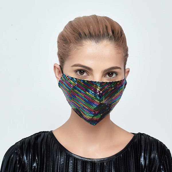 

designer sequins bling 3d washable reusable face mask pm2.5 care shield sun gold elbow shiny cover masks wholesale 8 nhn7c