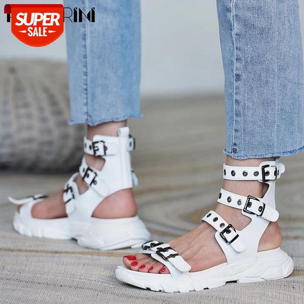 

ribetrini low wedges gladiator shoes rome punk metal decoration women sandals summer flat sandals #5y5p, Black