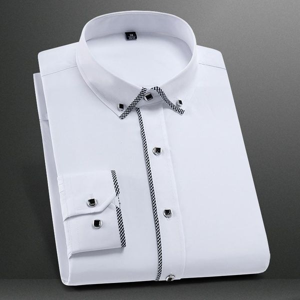 

2020 spring long-sleeved shirt men's youth business professional tooling trim shirt suit dress bottoming, White;black