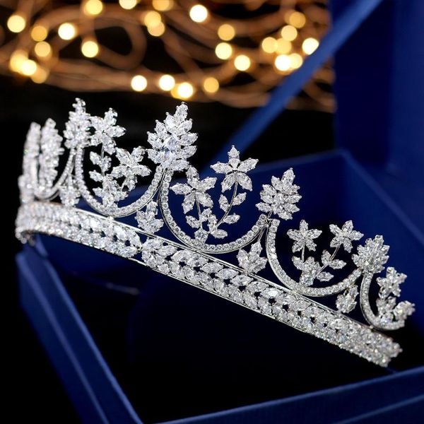 

full zircon tiara copper zircon tiaras micro pave cz bride crown wedding hair jewelry diadem mariage bijoux, Golden;silver