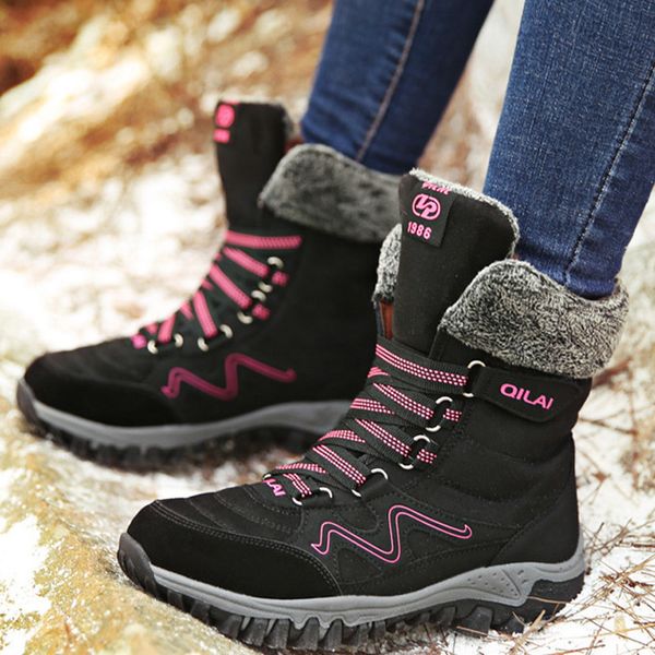 

mid-calf cotton snow boots female flock women's winter shoes winter fashion lace up y200723, Black