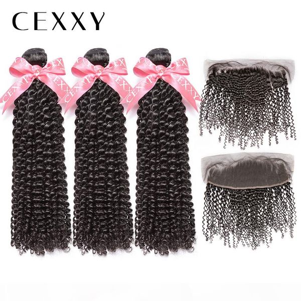 

cexxy] onecut hair kinky curly 8-30 inch p indian remy hair natural color bundles with frontal human hair weave bundles, Black;brown