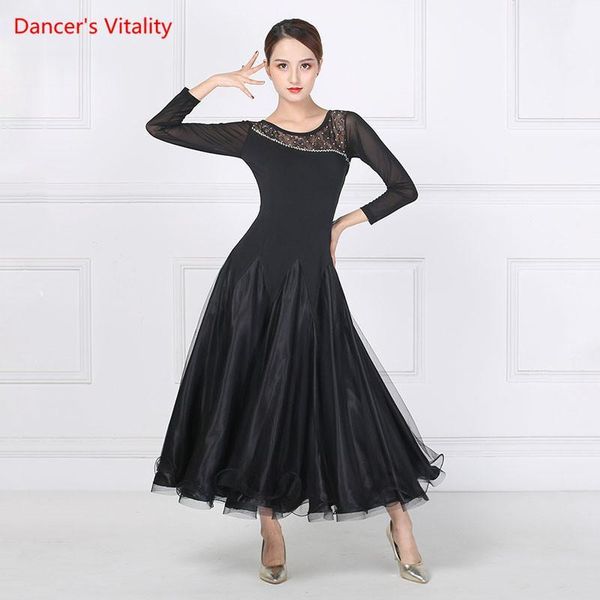 

national standard dance competition clothing new female temperament diamond dress ballroom waltz modern dancing skirt1, Black;red