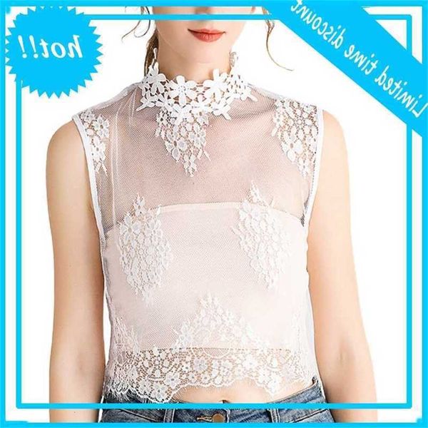 

women hollow out mesh flowers fake collar coltrui wimper edge zoom removable half shrit mouwlless trui underwear