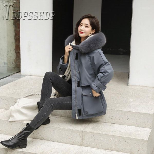 

2019 new cotton women parkas thick big pocket fluff hoodie female overcoat1, Black