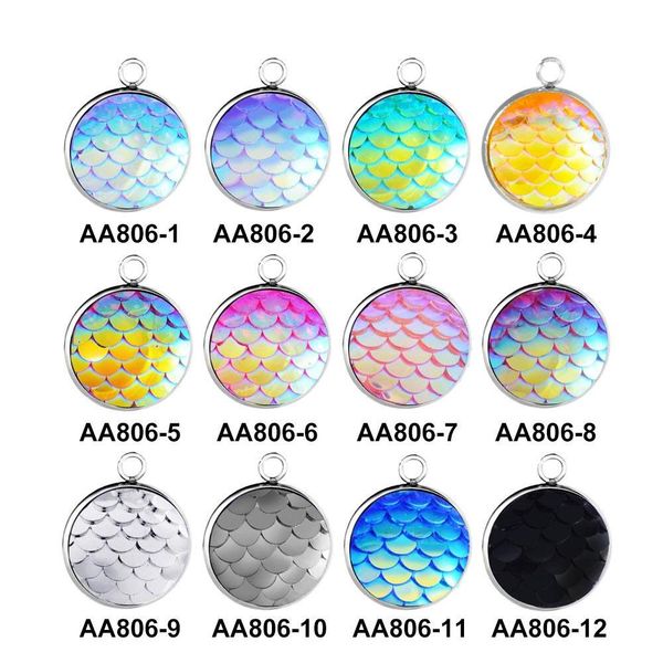 

diy jewelry stainless steel 12mm mermaid scale pendant charms for necklace earrings fish beauty scale charm jewelry sqcxgg queen66, Bronze;silver