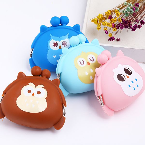 

cute owl cartoon animal waterproof fashion purse small pocket size with hasp silicone coin purse for girls boy, Red;black