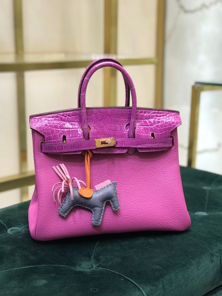 

factory wholesale real crocodile+togo design briikin purse 25cm,fully handmade wax thread,fuchsia,pink,can make other size,fast delivery