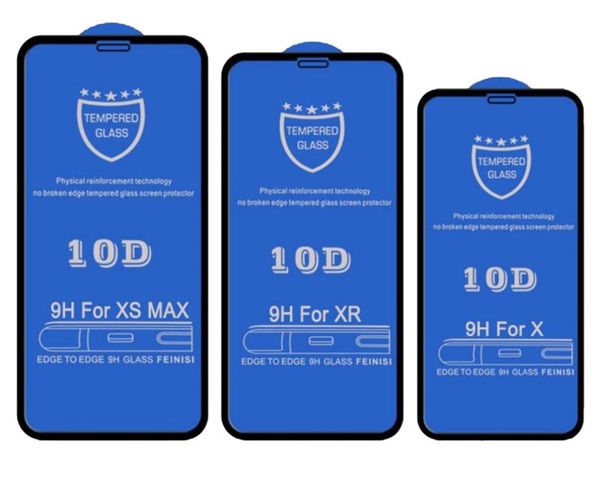 

10pcs/lot 10d tempered glass for iphone 12 11 pro max xs xr x 8 7 6 6s plus full coverage cover curved screen protector on se2