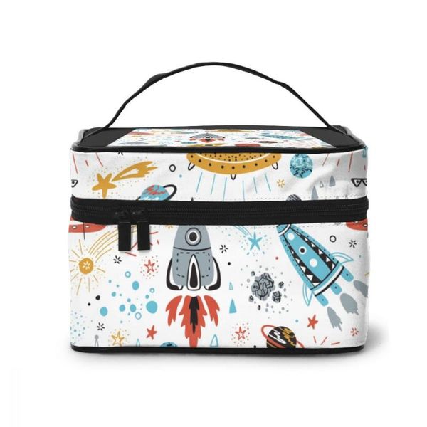 

cosmetic bags & cases high capacity makeup bag travel cartoon rockets planets stars comets and ufos beauty