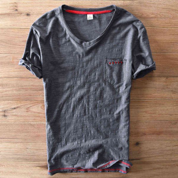 Estilo Itália Suehaiwe Marca de manga curta V-pescoço de algodão T-shirt homens vestuário de verão design exclusivo homens cinzentos camisa g1229