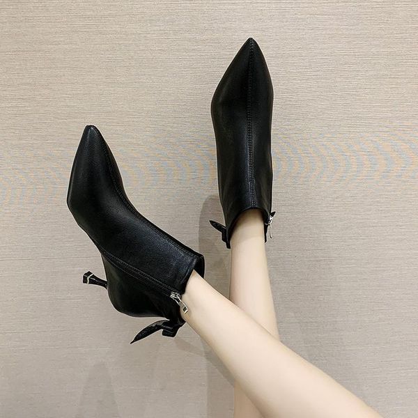 

boots brand women's shoes winter footwear round toe boots-women high heel fashion ladies low mid calf 2020 mid-calf sexy, Black