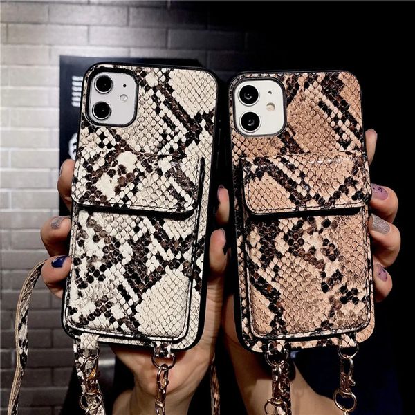 

crossbody cards holder pocket wallet case for iphone 12 leather iphone cases cover leather snake skin design phone case