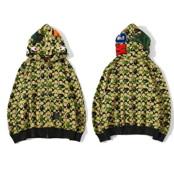 

men hoodies autumn and winter camouflage cardigan casual jacket fashion brand color contrast cartoon print embroidery paneled hooded, Black