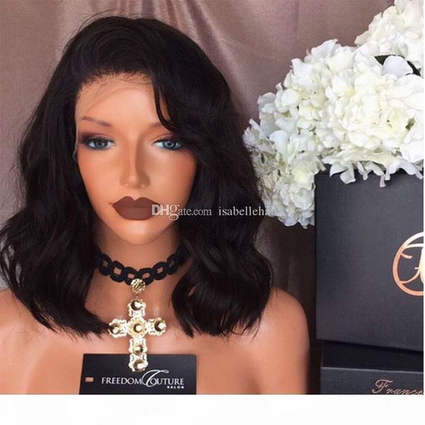 

9a pre plucked natural hairline human hair wigs black women natural wave brazilian virgin lace front wig bob full lace wigs baby hair, Black;brown