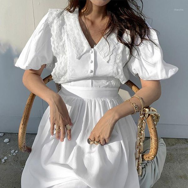 

ewq] 2020 new summer women vintage ladies robe casual runway dresses korea thin elegant lace hook flower stitching maxi dress1, Black;gray