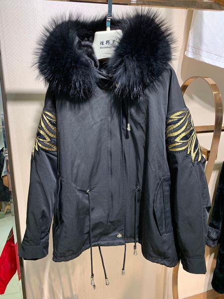 

hooded coat parka short paragraph female royal mink lining detachable from wing of the angel winter down jacket women outerwear 3wm5, Black