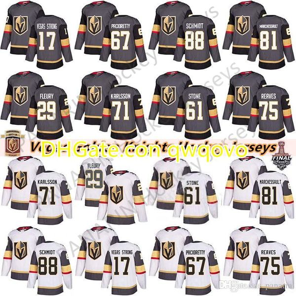 

vegas golden knights 29 marc-andre fleury 75 ryan reaves 71 william karlsson 61 mark ston 67 max pacioretty mens kids women hockey jerseys, Black;red