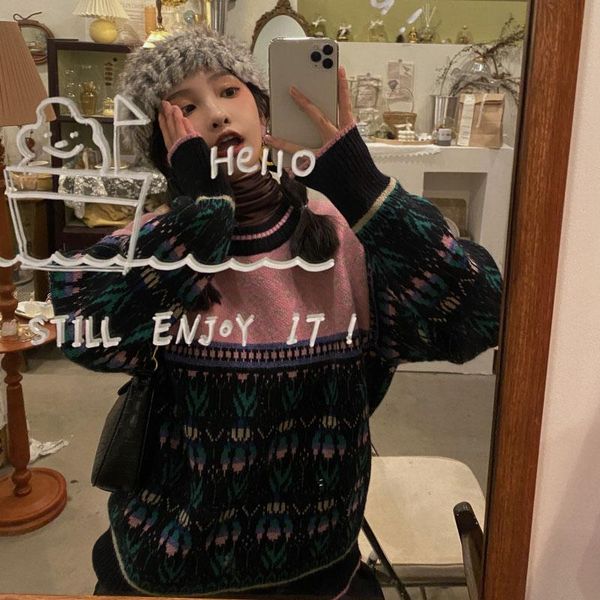 

patchwork print fashion basic casual regular 2020 women long sleeve all-match college wind harajuku loose sweaters, White;black