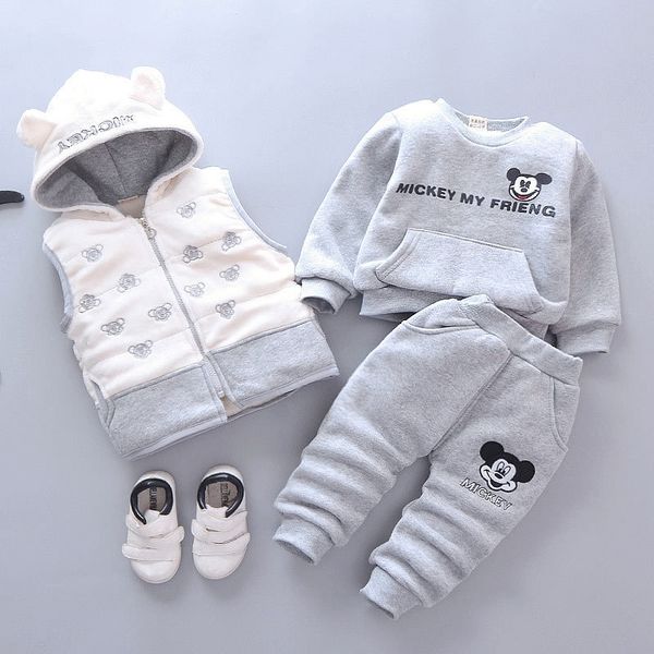 

baby boys girls christmas cartoon autumn winter warm vest coat+sweatshirt+pants 3pcs infant kids children sports suit clothes y200325, White